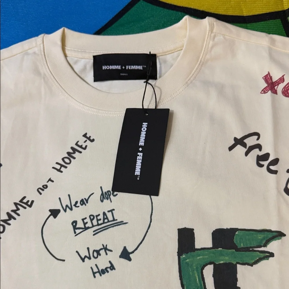 Homme + Femme "Rest Stop" Off White Tee ( Oversized ) Fits Large - Picture 6 of 16